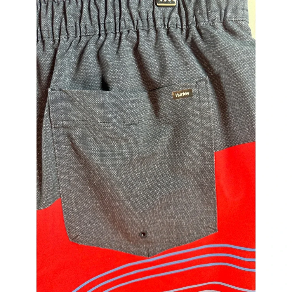 Hurley Mens Colorblock Board Shorts Red White Blue Ombre Swim Trunks Size Medium